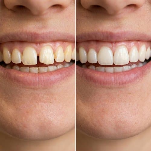 Before and after smile comparison—whiter, more even teeth after cosmetic dentistry