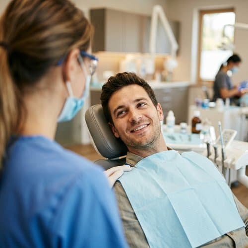 Patient relaxed in the dental chair with a caring provider—emergency dental care in Dublin, CA