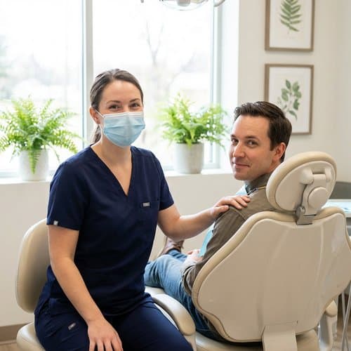 Dentist and patient during a comfortable preventive visit at Inspire Smiles Dental